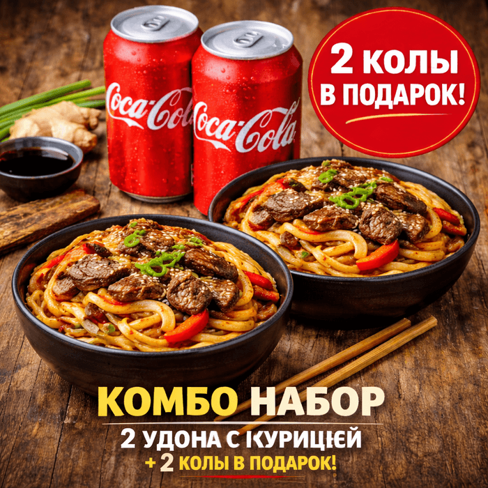 Два удона с курицей+2 колы